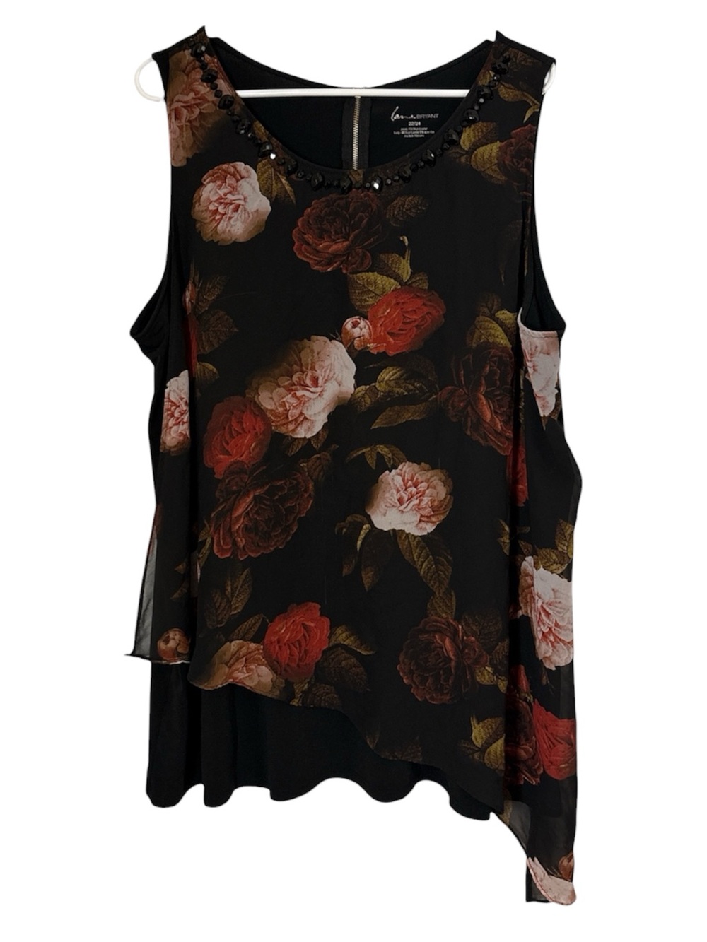Lane Bryant 22/24 Black Floral Chiffon Asymmetrical Layered Plus Size Tank Top